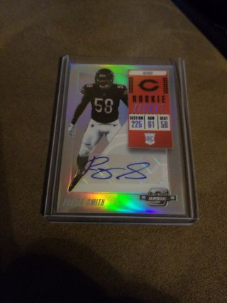 2018 Contenders Optic Roquan Smith Bears Autographed Silver Rookie Ticket 144
