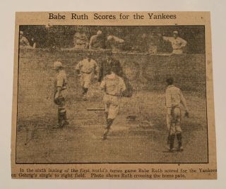 1926 World Series Babe Ruth Scoring Game 1 Newspaper Photo And Caption 10 - 6 - 26