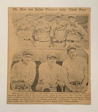 1926 World Series Hitters With Babe Ruth Newspaper Photo And Caption 10 - 4 - 26