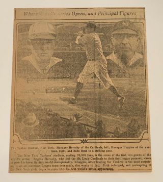 1926 World Series Babe Ruth Hornsby Huggins Newspaper Photo And Caption 10 - 1 - 26
