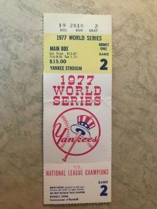 1977 World Series York Yankees Ticket Stub Game 2 Los Angeles Dodgers
