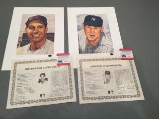 Limited Edition Signed Lithographs Of Baseball Hof Whitey Ford Bob Feller / 2000