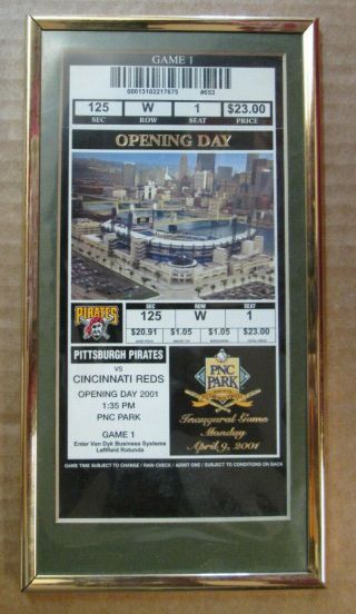 Rare Framed Ticket Stub From First Game At Pnc Park 4 - 9 - 01 Pittsburgh Pirates
