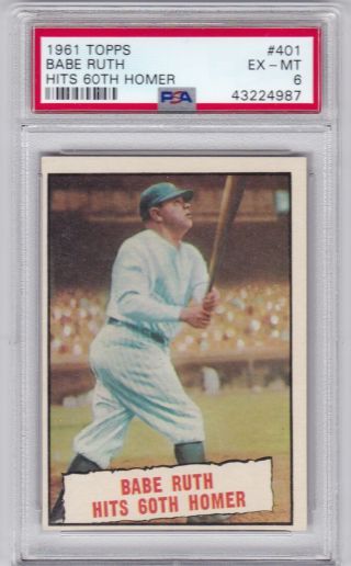 Rm: 1961 Topps Baseball Card 401 Babe Ruth Hits 60th Homer - Psa 6 Ex -