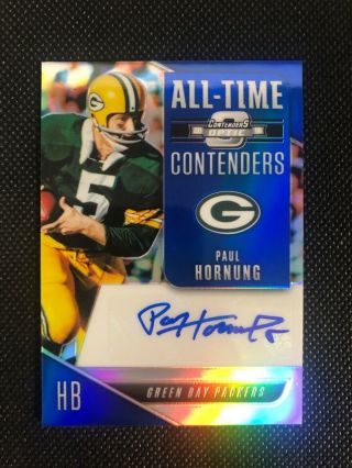 2018 Contenders Optic Blue Prizm All - Time Paul Hornung Auto 02/20 Packers