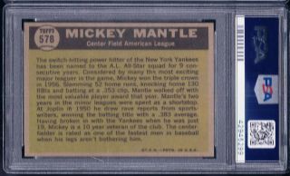 PSA 8 1961 Topps 578 Mickey Mantle York Yankees All - Star 50/50 RAZOR HI - END 2