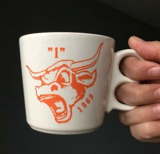 Vintage 1969 University Of Texas Ut Bevo Longhorn Ceramic Coffee Two Finger Mug