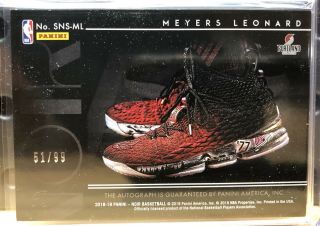 2018 - 19 Panini Noir Basketball Meyers Leonard AUTO Sneaker Spotlight 51/99 2