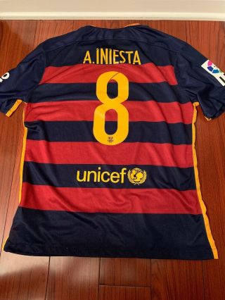 2015 - 2016 Nike FC Barcelona Home Jersey - Barca Hoops Shirt - Size L Iniesta 8 6