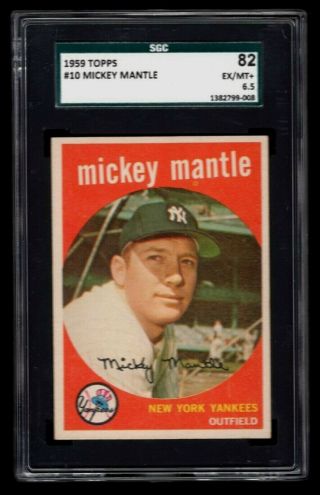 1959 Topps 10 Mickey Mantle Sgc 6.  5 Ex -,