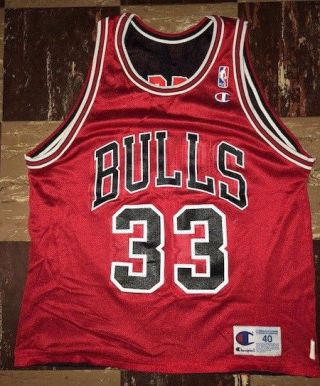 Scottie Pippen Vtg 90s Chicago Bulls Champion Jersey Black Red Reversible Sz 40