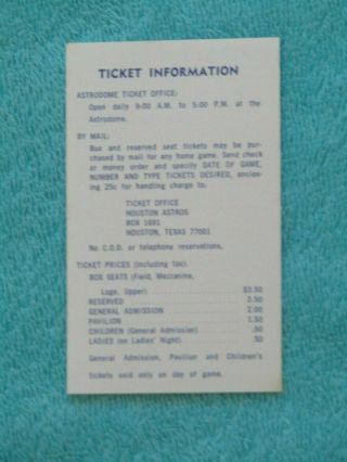 1965 HOUSTON ASTROS - COLT 45 ' s TRI - FOLD SCHEDULE JOE MORGAN ROOKIE SEASON 2
