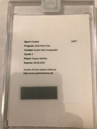Saquon Barkley 2018 Panini One Rookie Patch Auto Redemption Card 5