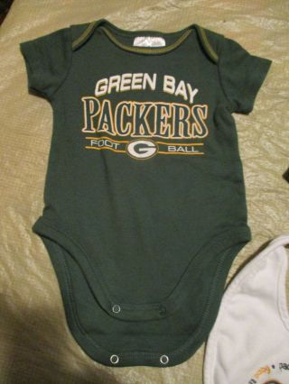Green Bay Packers BABY One Piece SZ.  0/3Mths,  pants,  BIB & 1 - SZ.  FIT KNIT HAT OUTFIT 3