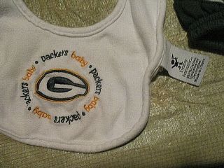 Green Bay Packers BABY One Piece SZ.  0/3Mths,  pants,  BIB & 1 - SZ.  FIT KNIT HAT OUTFIT 5