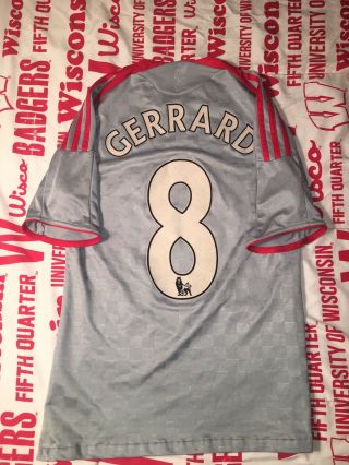 8 Gerrard Liverpool 2008/2009 Away Football Shirt Jersey Gray Adidas Small