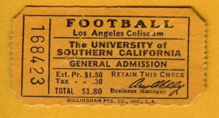 Los Angeles Coliseum Football Ticket Stub Usc Trojans Date Unknown 1960 