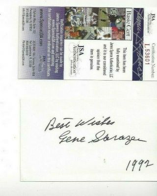Gene Sarazen Pga Pro Golfing Hofer Autographed 3x5 Card Jsa Dec 1999