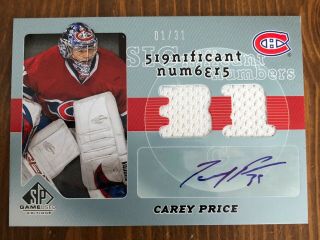 2008 - 09 Sp Game Significant Numbers Carey Price Auto Jersey 01/31