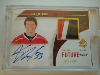 2010 - 11 Sp Authentic 295 Patch 3 Col Auto /100 Jeff Skinner Rc Rookie