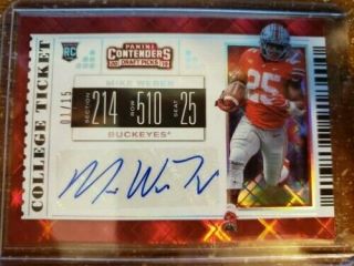 Mike Weber 2019 Contenders Draft Auto Diamond College Ticket Rc 1/15 Ohio State