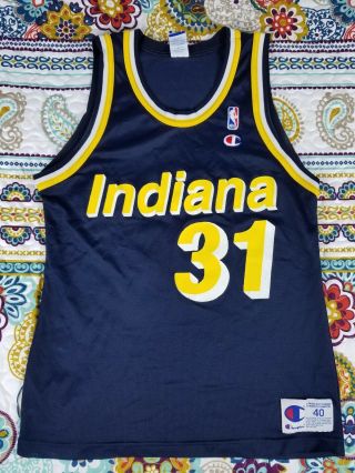 Reggie Miller Indiana Pacers Champion Basketball Jersey Mens Sz 40 M 90s Vintage