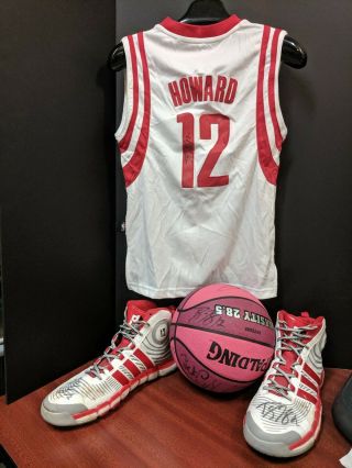 Dwight Howard Signed Adidas Size 17 Game Worn Shoes Basketball & Jersey Rockets