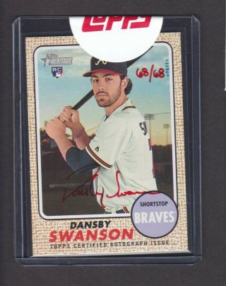 2017 Topps Heritage Real One Auto Red Ink Roa - Dsw Dansby Swanson Hn Auto 68/68
