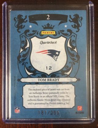 2010 Crown Royale Tom Brady Game - Worn Jersey Card /299 2