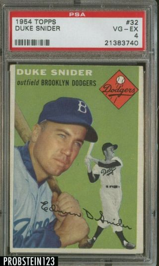 1954 Topps 32 Duke Snider Brooklyn Dodgers Hof Psa 4 Vg - Ex