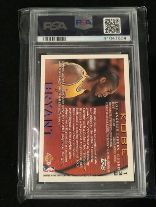1996 Topps Kobe Bryant 138 Rookie Card RC Gem PSA 10 2