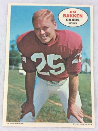 Nfl 1968 Topps Football Poster Insert - Jim Bakken,  St.  Louis Cards (wisconsin)