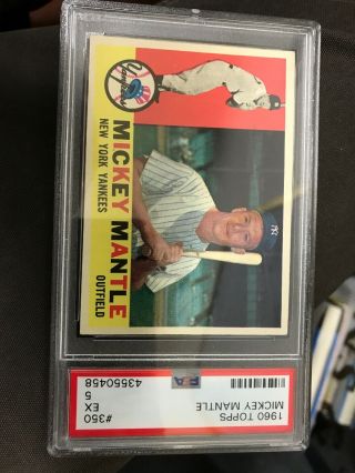 1960 Topps Mickey Mantle York Yankees 350 Baseball Card Ex Psa 5