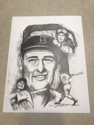 Ted Williams Pencil Drawing Art Boston Red Sox Signed Jack Skinner