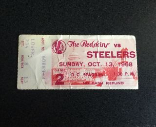1968 Washington Redskins Vs.  Pittsburgh Steelers Ticket Stub @rfk Stadium