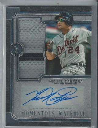 2019 Topps Museum Miguel Cabrera Game Jumbo Patch Auto /15 Tigers Case Hit