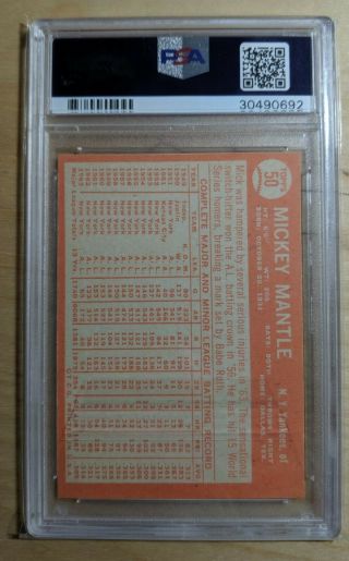 1964 Topps Mickey Mantle 50 York Yankees PSA 7 NM 2