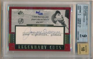 Joe Dimaggio 2003 Sp Legendary Cuts Autograph Cut Auto 20/28 Bgs 9 10