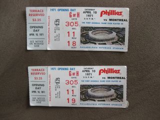 1971 Opening Day Phillies At Veterans Stadium Ticket Stubs
