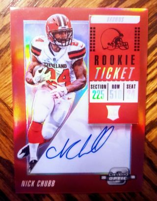 Nick Chubb 2018 Contenders Optic Rookie Ticket Auto Red Prizm Refractor /199