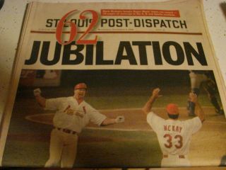 Mark Mcgwire 62nd Home Run St.  Louis Post - Dispatch Newspaper September 9 1998
