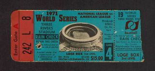 1971 World Series Ticket Stub Game 4 Balitmore Orioles Vs Pittsburgh Pirates