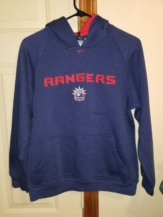 Nike York Rangers Boys Hoodie Sweatshirt Large Lg L Blue Red Embroidered NHL 2
