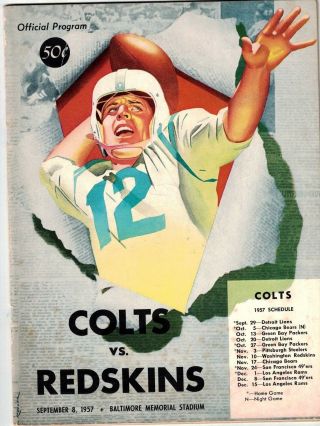 1957 Washington Redskins At Baltimore Colts Program Ex
