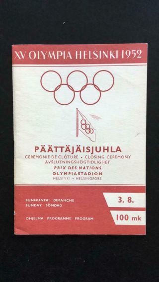 Program Helsinki 1952 Summer Olympic Games,  Closing Ceremony,  August 3