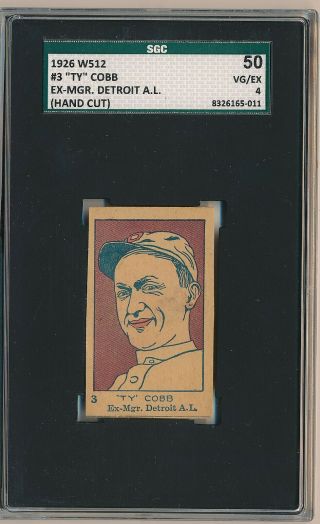 Ty Cobb 1926 W512 Strip Card Ex - Mgr 3 Sgc 50 4 Vg - Ex Detroit Tigers Hof