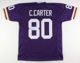 Cris Carter Signed Minnesota Vikings Jersey (tse) All He Does Is Catch T.  D 