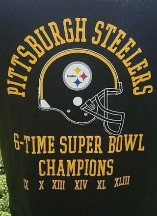 Pittsburgh Steelers Nfl Record 6x Bowl Champions Black T Shirt Size M