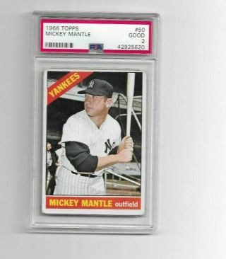 Mickey Mantle 1966 Topps Graded Psa 2 Good York Yankees
