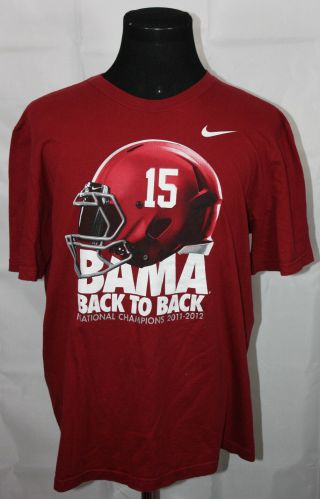 2012 Nike Alabama Crimson Tide Football National Champions Tee Shirt Xl